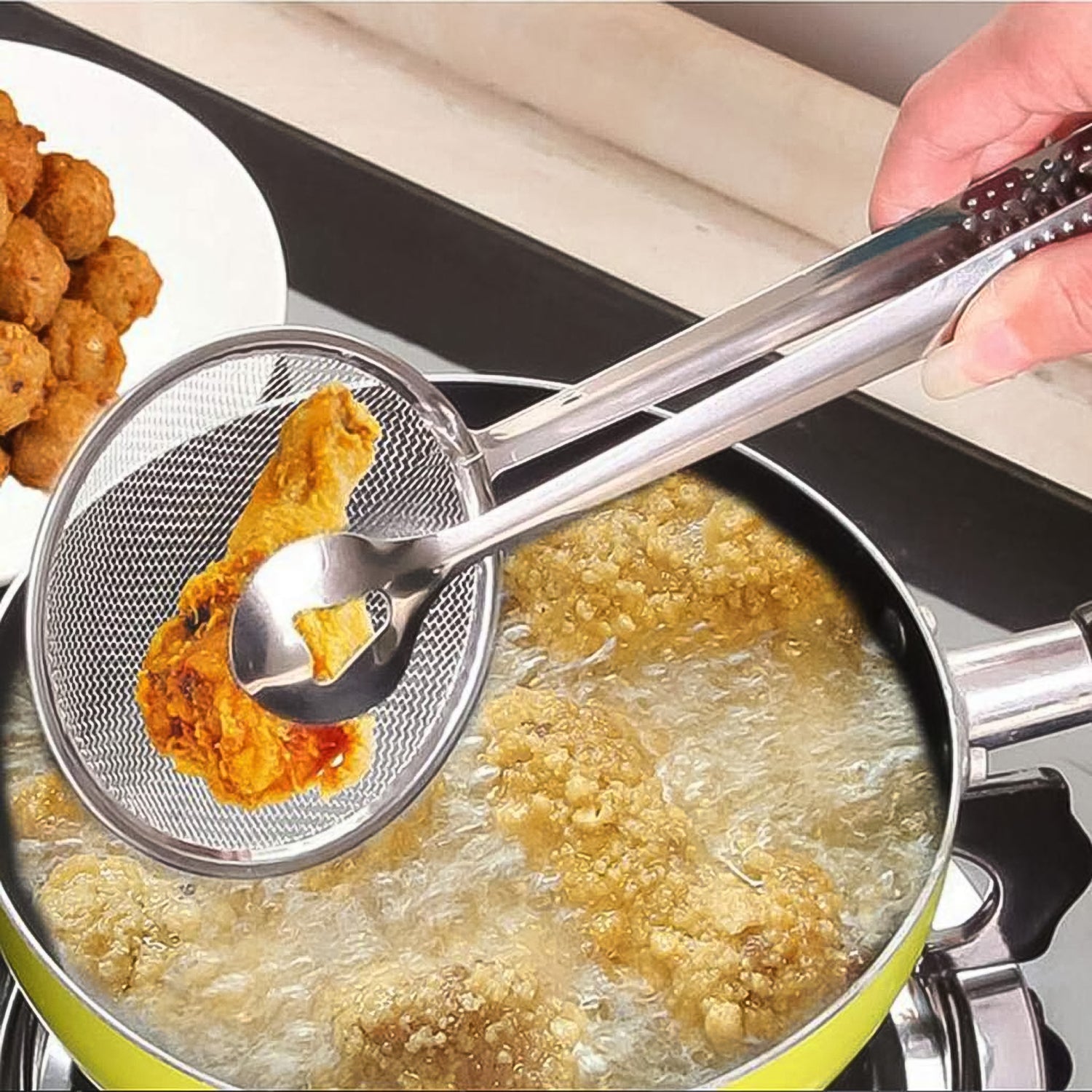 2In1 Stainless Steel Filter Spoon with Clip Food Kitchen Oil-Frying Multi-Functional 2In1 Stainless Steel Filter Spoon with Clip Food Kitchen Oil-Frying Multi-Functional